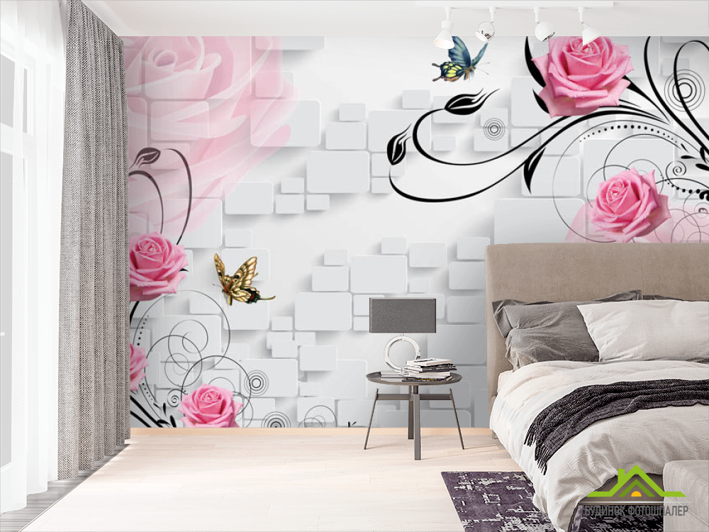 Фотошпалери троянди на тлі стіни