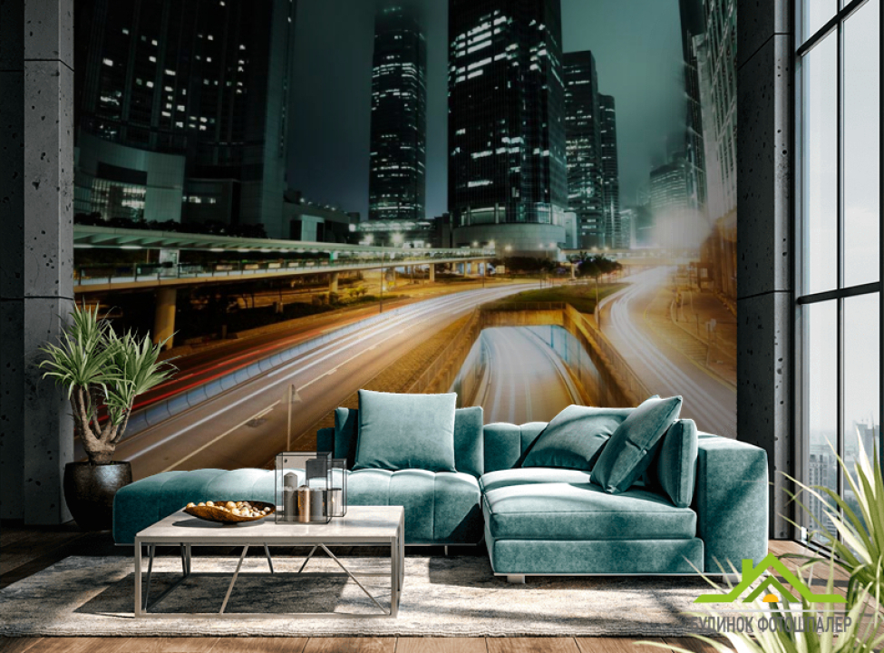 выбрать Фотошпалери Світла дорога вночі Фотошпалери Місто на стіну