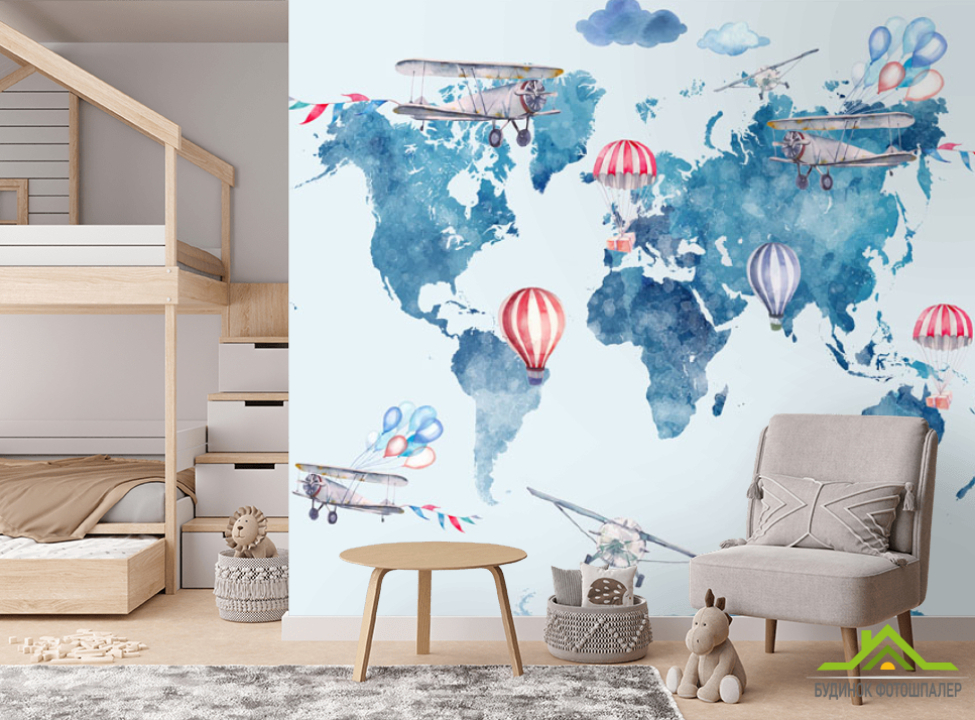 выбрать ФотообоиАкварельная карта Фотошпалери Розвиваючі карти на стіну