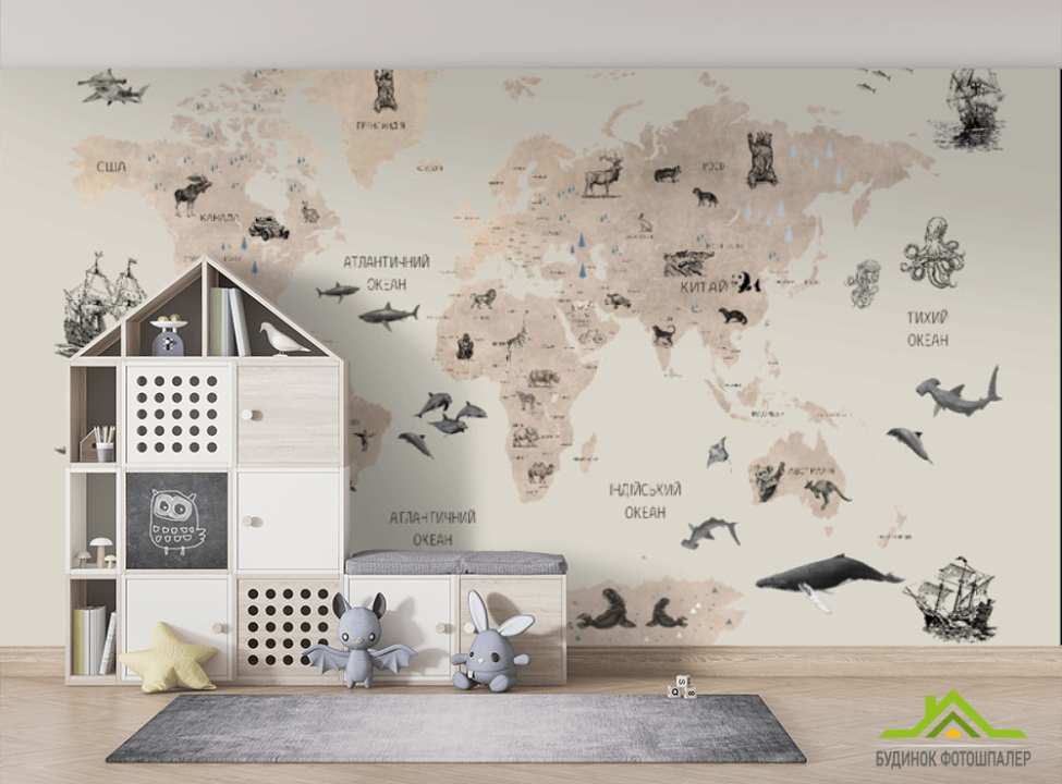 выбрать Фотошпалери дитяча карта світу Фотошпалери Розвиваючі карти на стіну