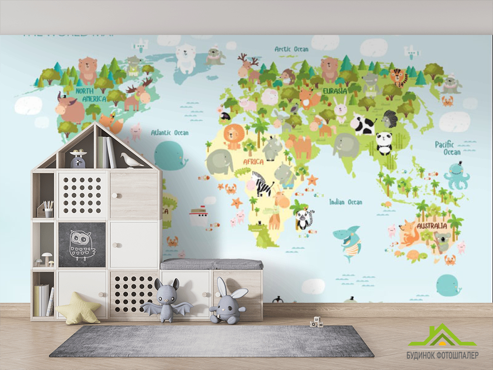 Фотообои Карта детская с животными