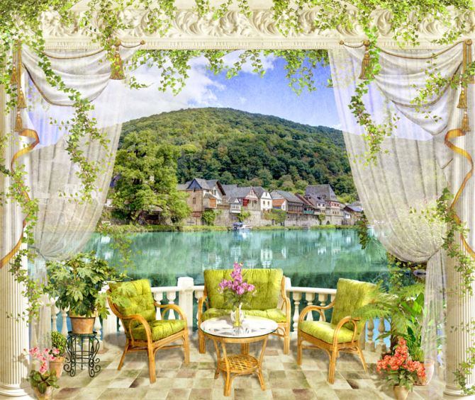 Фотошпалери Фреска балкон з видом на море