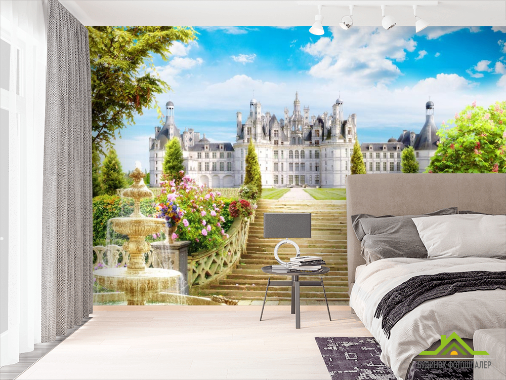 Фотошпалери Фонтан, сходи, замок