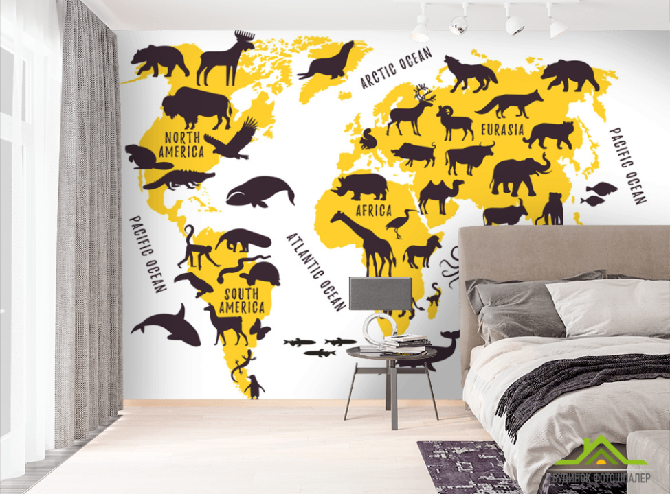 выбрать Фотошпалери Карта з тваринами Фотошпалери карта Світу на стіну