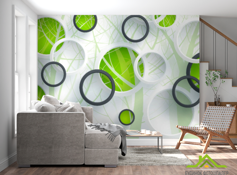 выбрать Фотошпалери Зелені кола і дерево Фотошпалери стереоскопічні на стіну