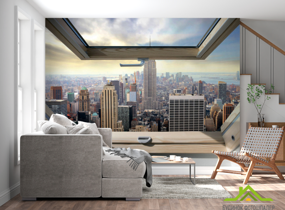 выбрать Фотошпалери Вид на сучасний місто Фотошпалери Вид з вікна на стіну