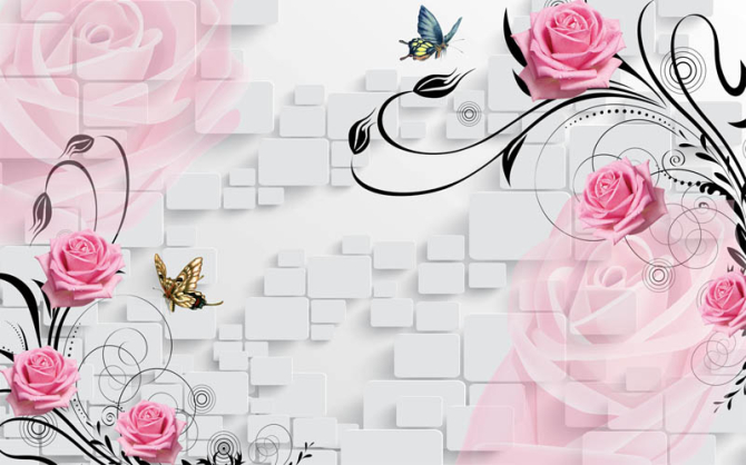 Фотошпалери троянди на тлі стіни