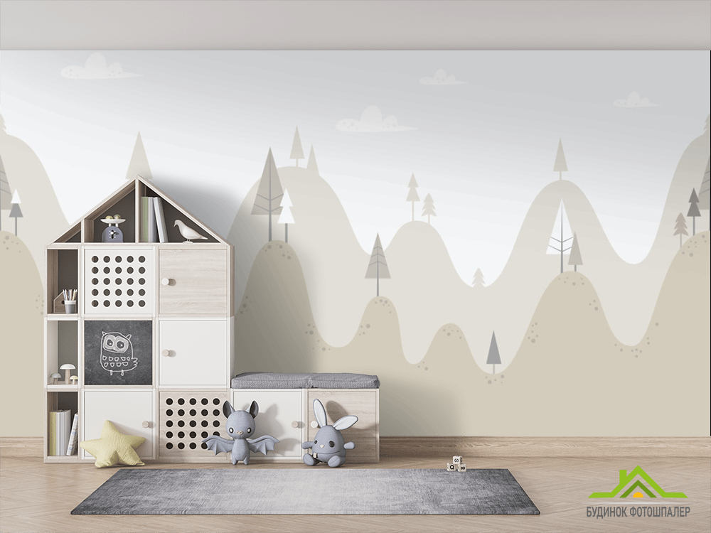 Фотошпалери Бежеві гори з ялинками