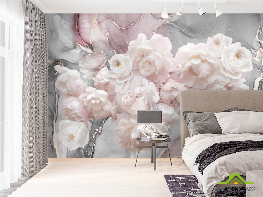 Фотошпалери півонії на тлі флюїду