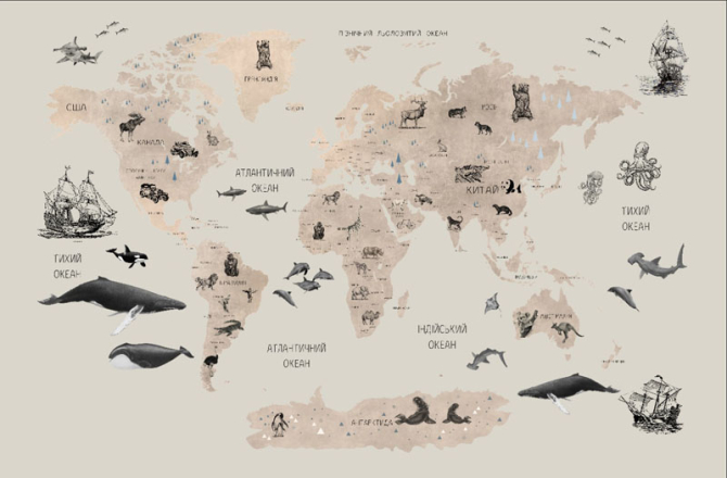 Фотошпалери дитяча карта світу