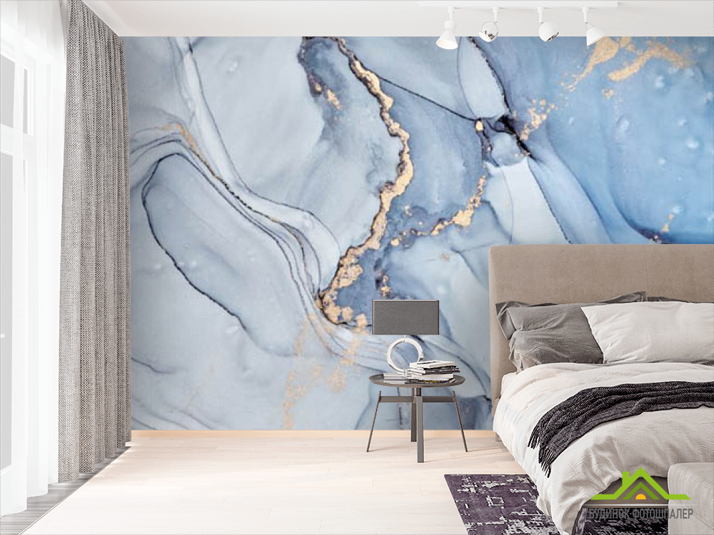Фотошпалери Блакитний флюїд з золотом