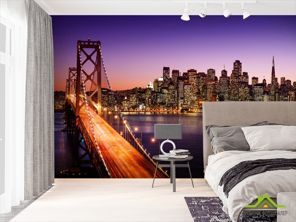 Фотообои Огни, мост, многоэтажки