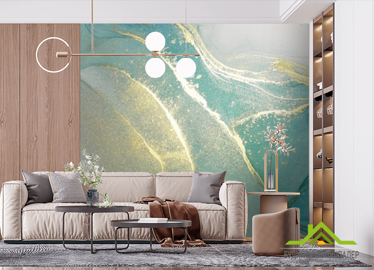 Фотошпалери Бірюзовий флюїд з золотом