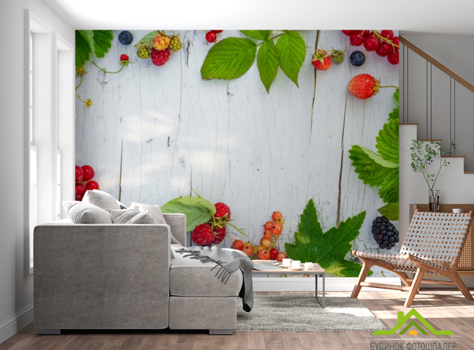выбрать Фотообои ягоды на деревянном фоне Фотообои Еда и напитки на стену