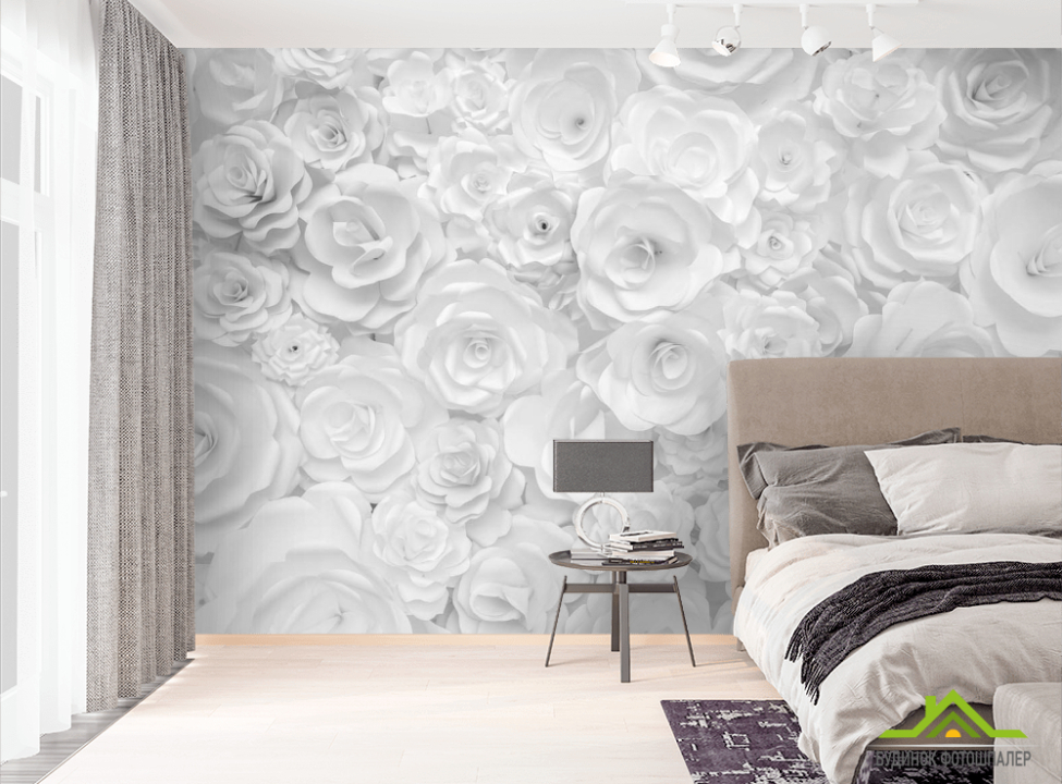 выбрать Фотошпалери Біла стіна з паперових квітів Фотошпалери 3Д на стіну