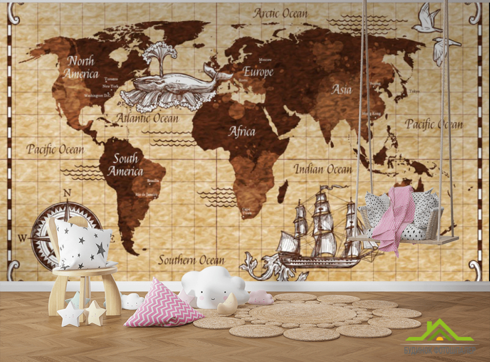 выбрать Фотообои Винтажная карта детская коричневая Фотообои в детскую на стену