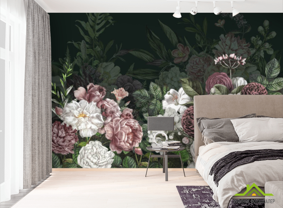 выбрать Фотообои Тёмные винтажные цветы Фотообои Цветы на стену