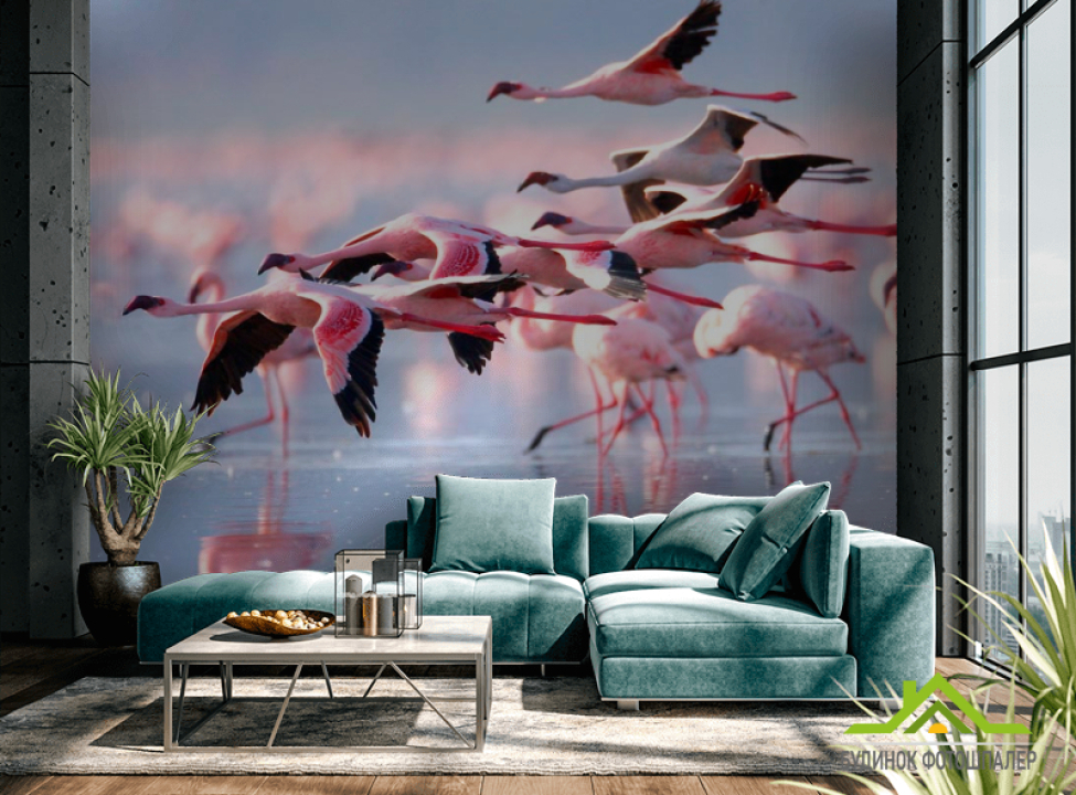 выбрать Фотошпалери Відлітають фламінго Фотошпалери Птиці на стіну