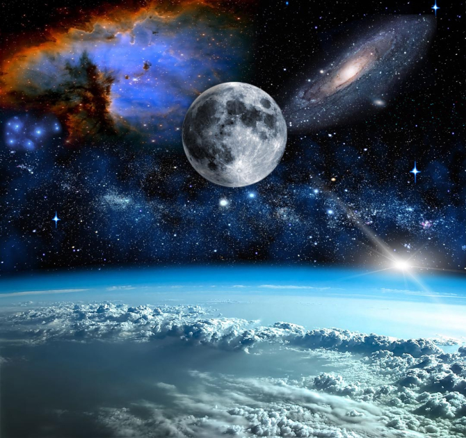 Фотошпалери космос і місяць над олаками