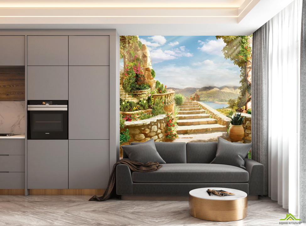 выбрать Фотошпалери Сходинки, арка, гори Фотообої на кухню на стіну