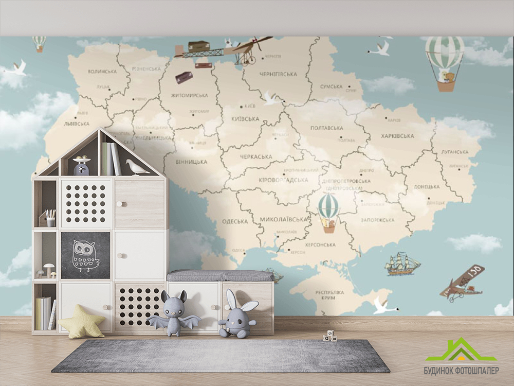 Фотообои Голубая карта Украины в комнате мальчика