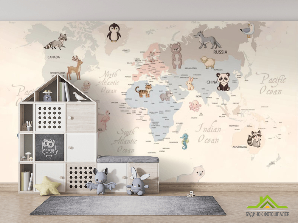 Фотошпалери Дитяча карта з тваринами