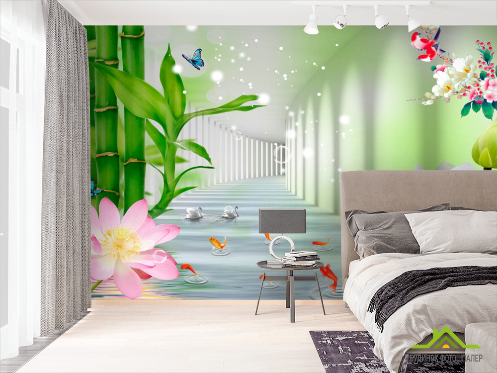 Фотообои Тонель с лотосами и бамбуком