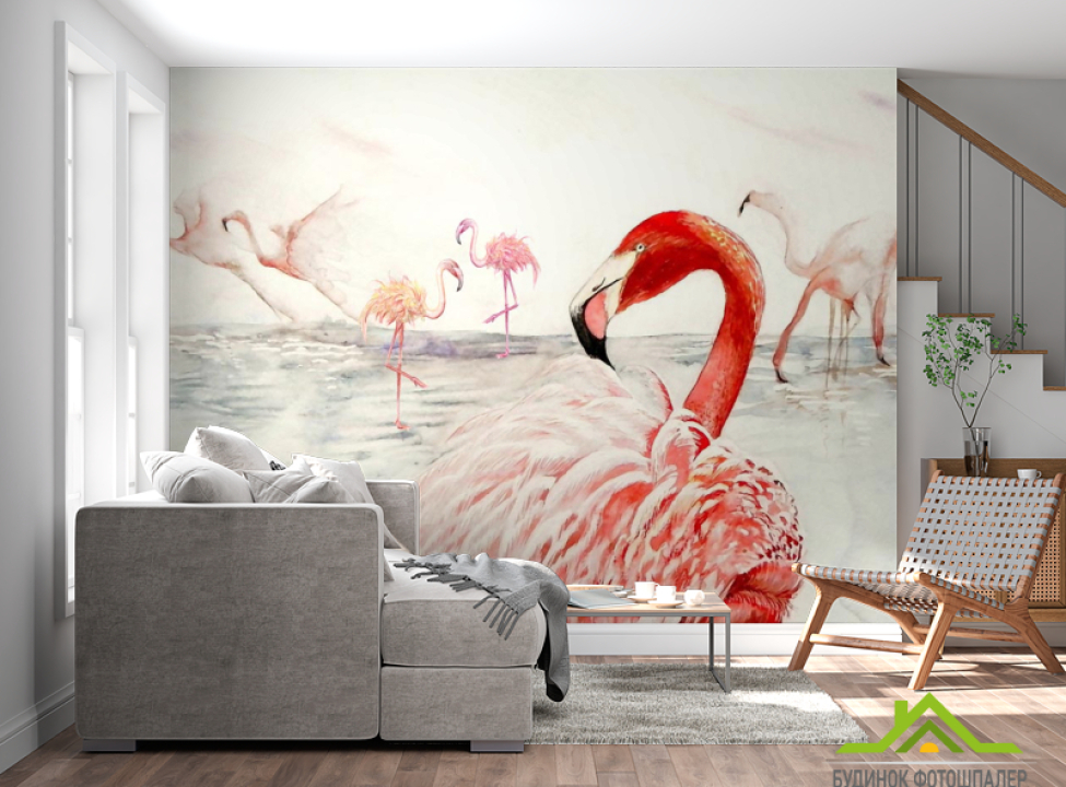 выбрать Фотообои Стая розовых фламинго Фотообои с Фламинго на стену