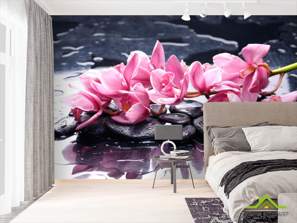 Фотообои Сиреневые цветы и камни