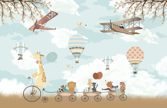 Фотошпалери Звери на велосипеде и воздушные шары
