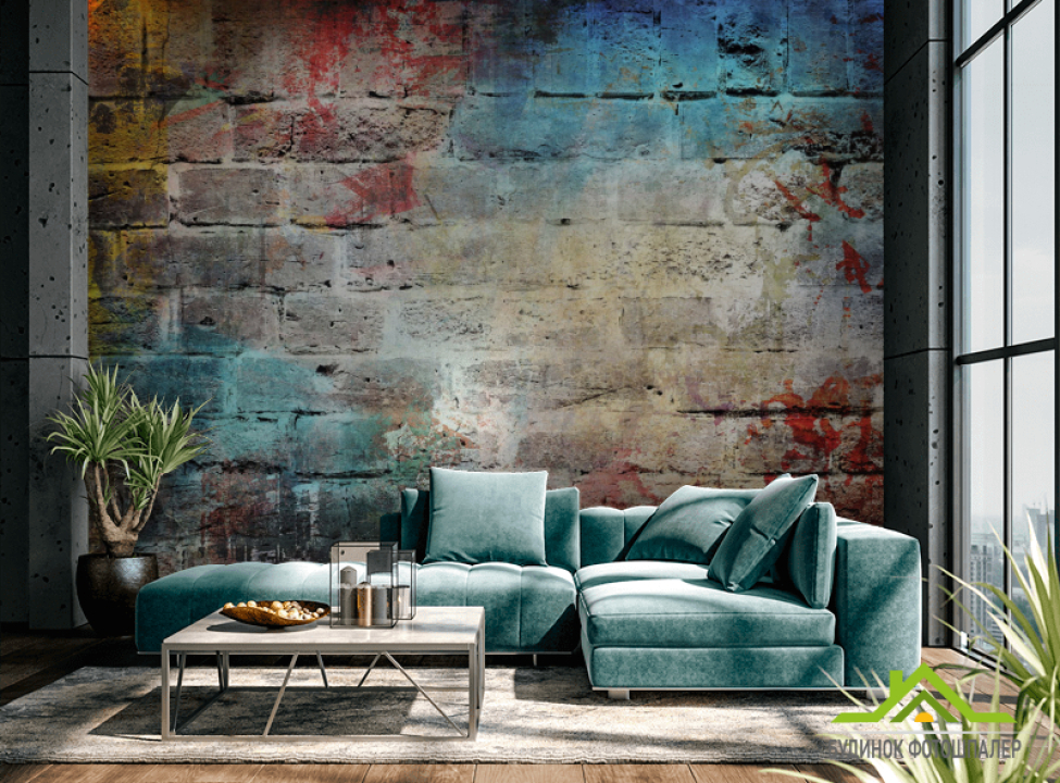 выбрать Фотообои Разноцветная кирпичная стена Фотообои лофт на стену