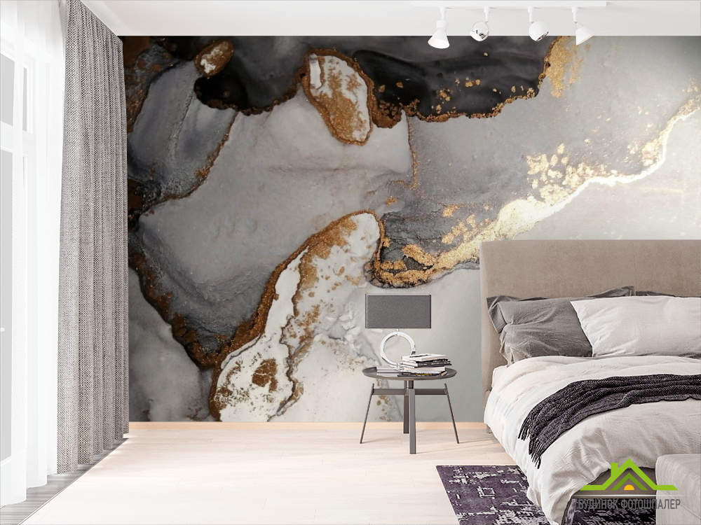 Фотошпалери Флюїд чб з золотом