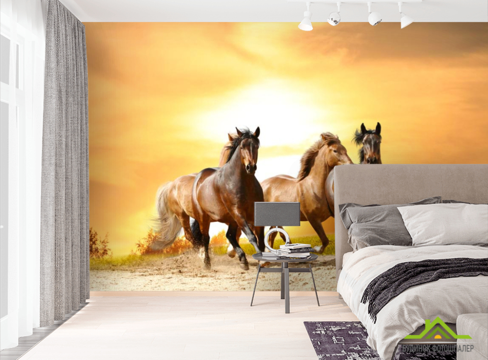 выбрать Фотообои Мустанги на прогулке Фотообои Лошади на стену