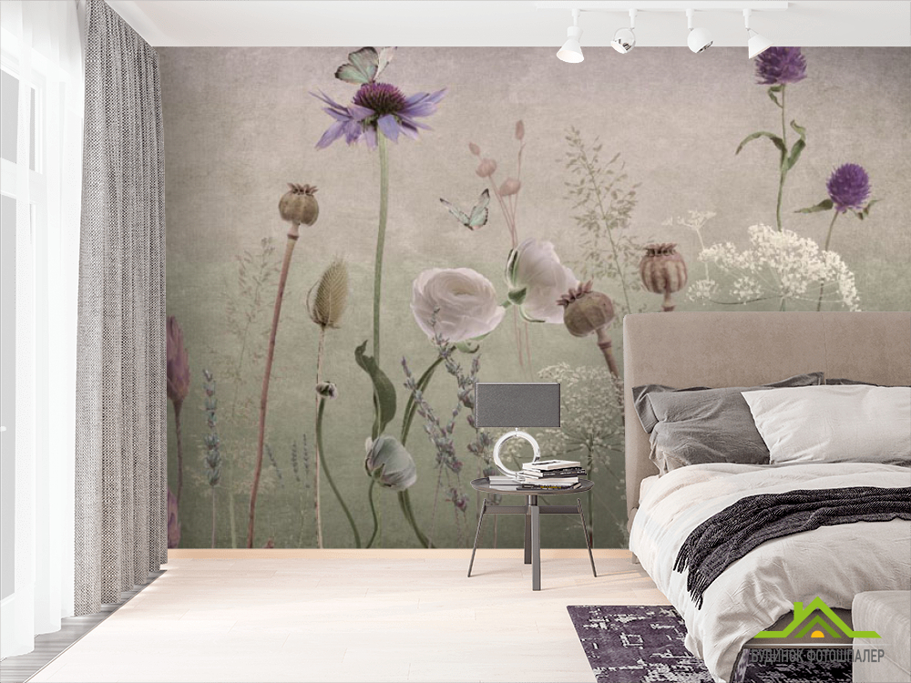 Фотообои Полевые дизайнерские цветы розовые
