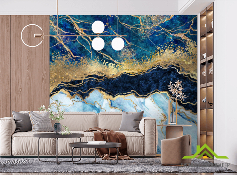 выбрать Фотошпалери Синій Fluid art з золотом Фотошпалери Fluid art на стіну