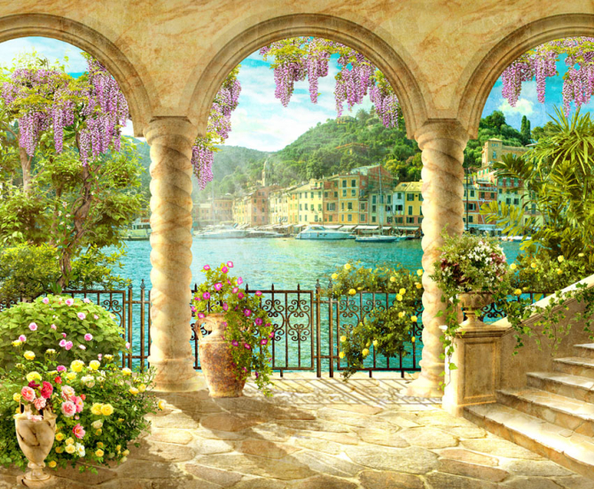 Фотошпалери Фреска з арками і водою