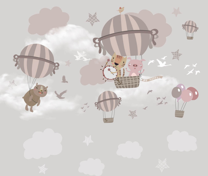 Фотообои Летящие звери на воздушных шарах