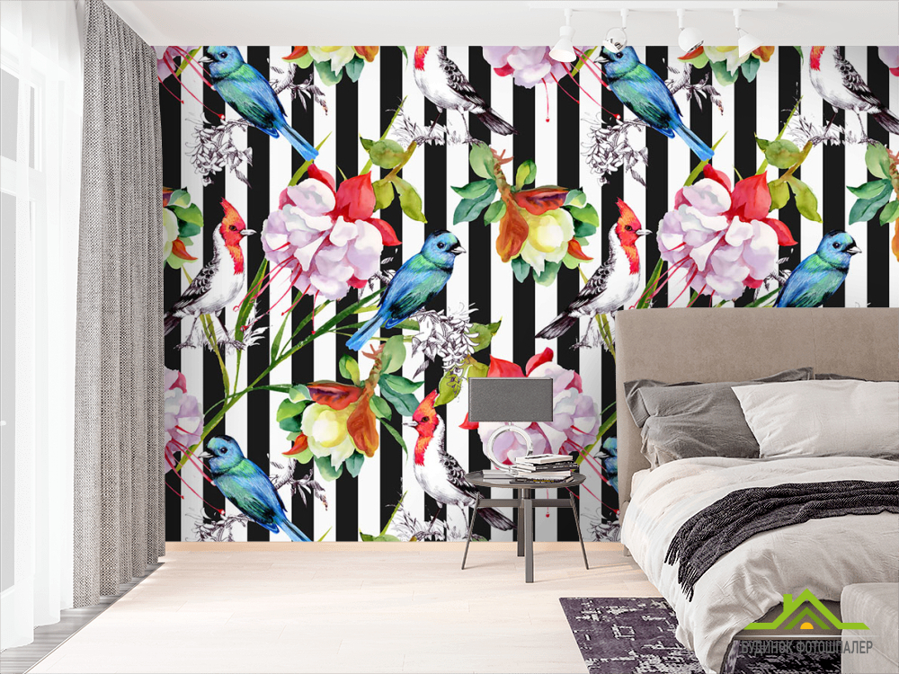 Фотошпалери Смугаста стіна з квітами