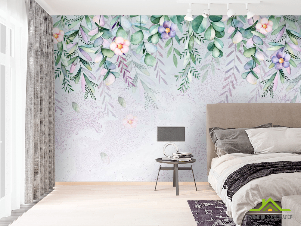 Фотошпалери Тропічні листя з квітами