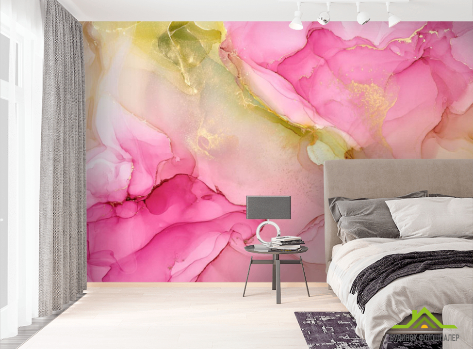 выбрать Фотошпалери розлучення рожеві в стилі флюїд арт. Фотошпалери Fluid art на стіну