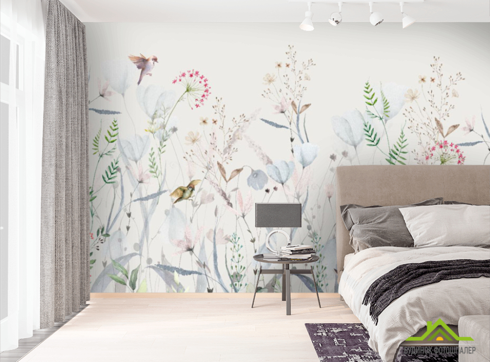 выбрать Фотошпалери мінімалістичні квіти блакитний відтінок Фотошпалери Квіти на стіну