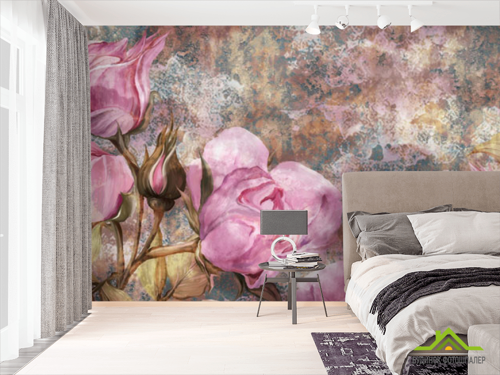 Фотошпалери Рожеві троянди Мальовані