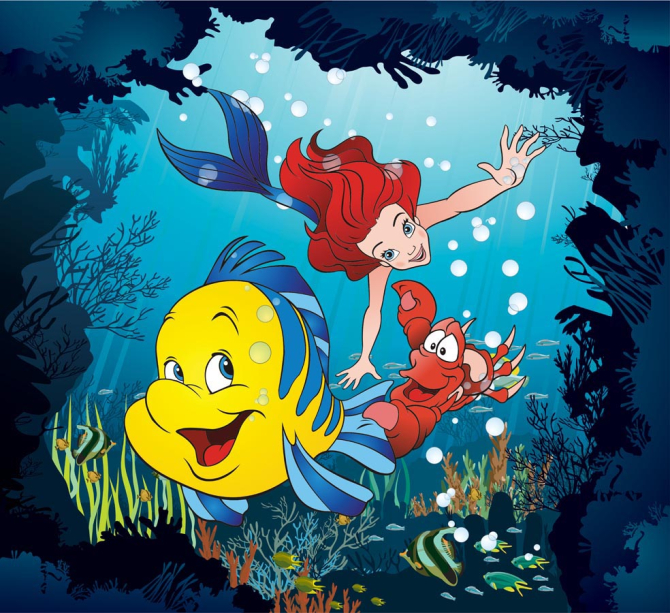 Фотообои Русалка, краб и рыбка