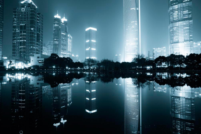 Фотообои Дома, вода, туман