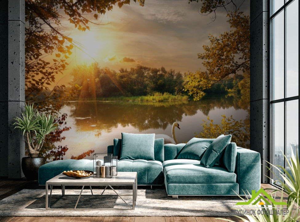 выбрать Фотошпалери лебідь на озері Фотошпалери Природа на стіну