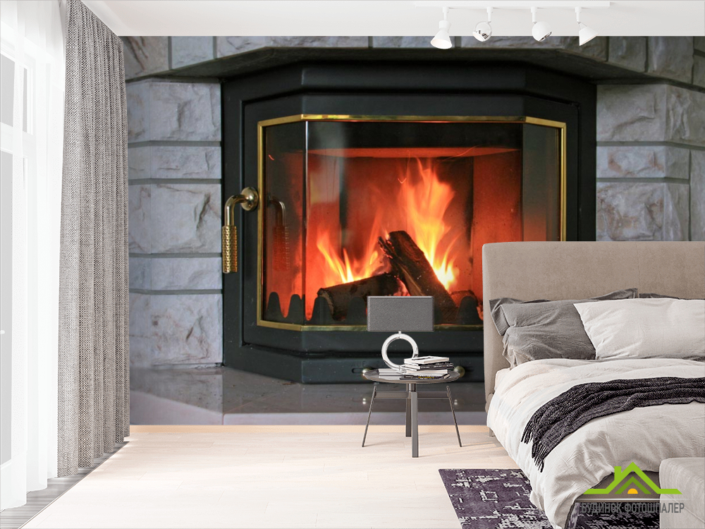 Фотообои камин за стеклом