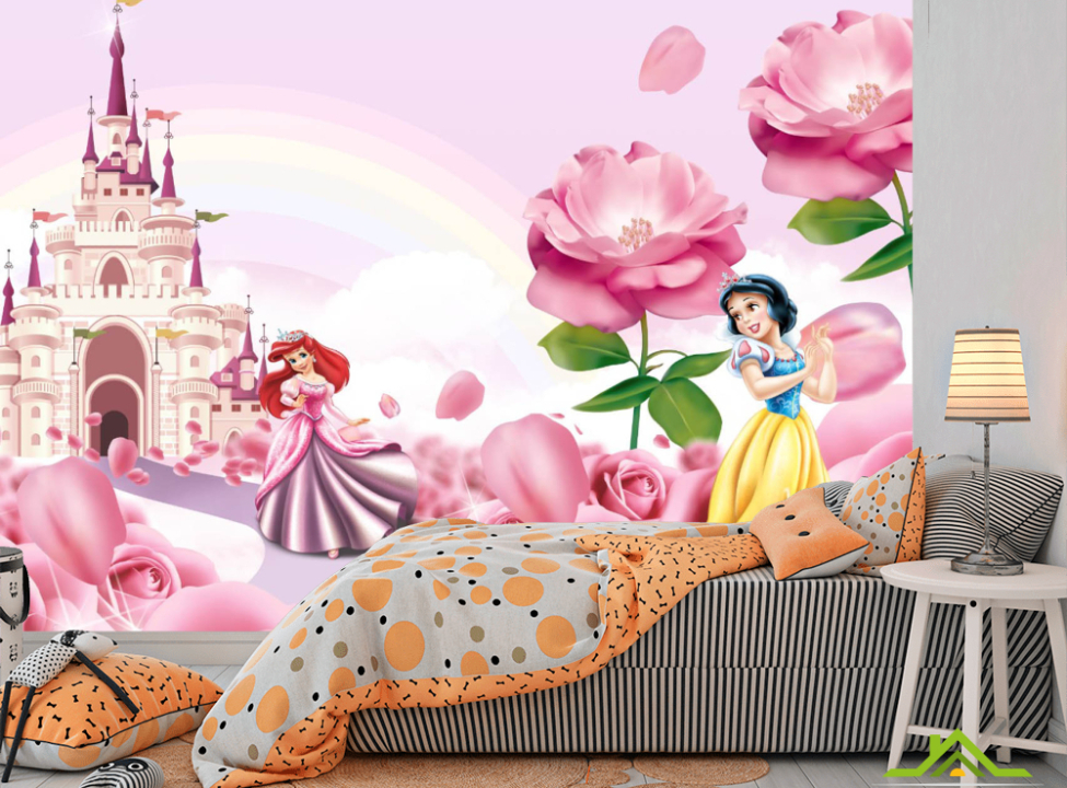 выбрать Фотообои Розовый замок с принцессами Фотообои в детскую на стену