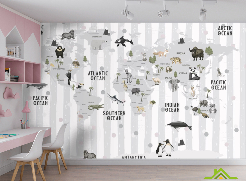 выбрать Фотообои Карта детский серый фон в пояса Фотообои в детскую на стену