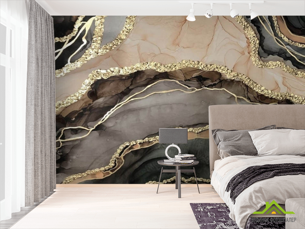 Фотошпалери Коричневий fluid art з золотом