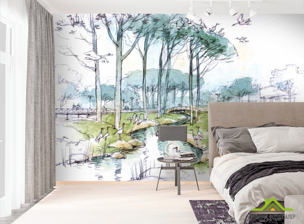 выбрать Фотошпалери Акварельний ставок Фотошпалери Ілюстрації на стіну